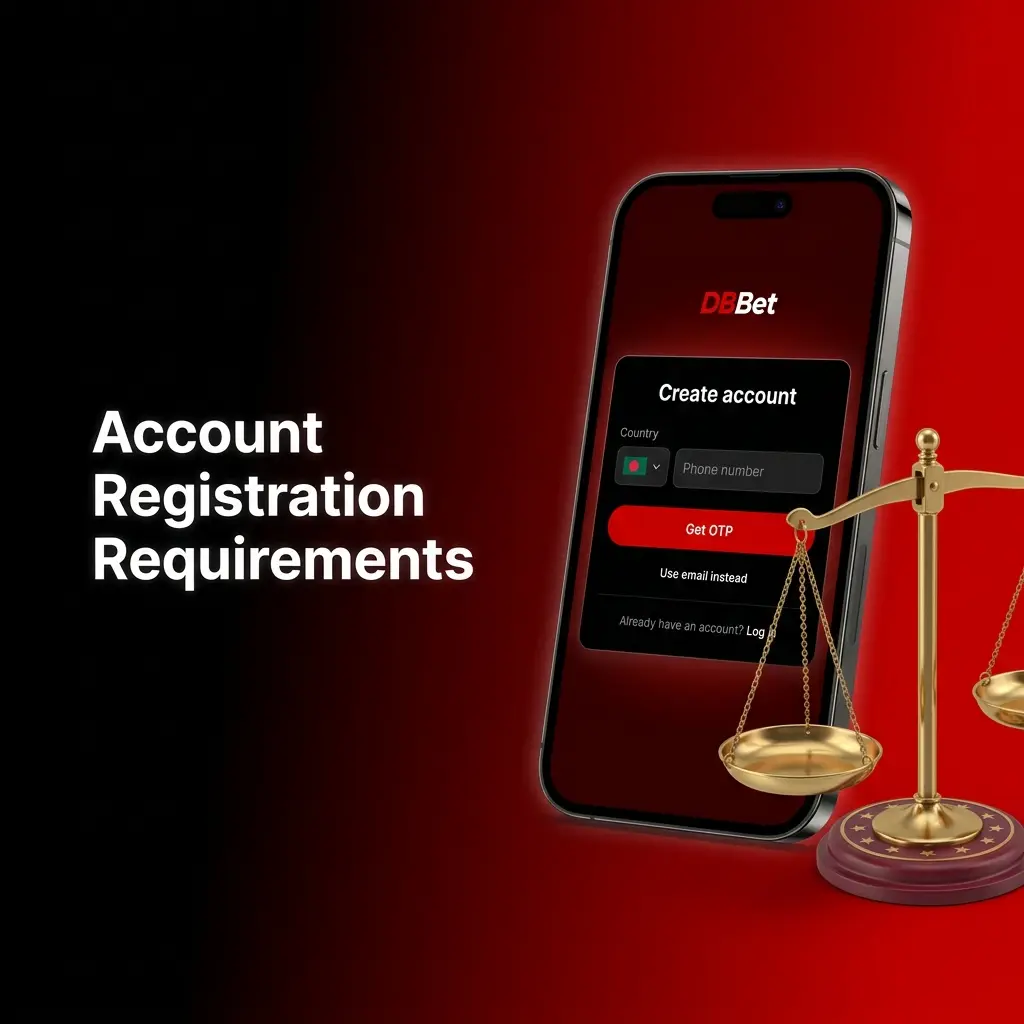 DBBet account registration requirements showing age verification, single account policy, and Bangladesh gambling compliance rules