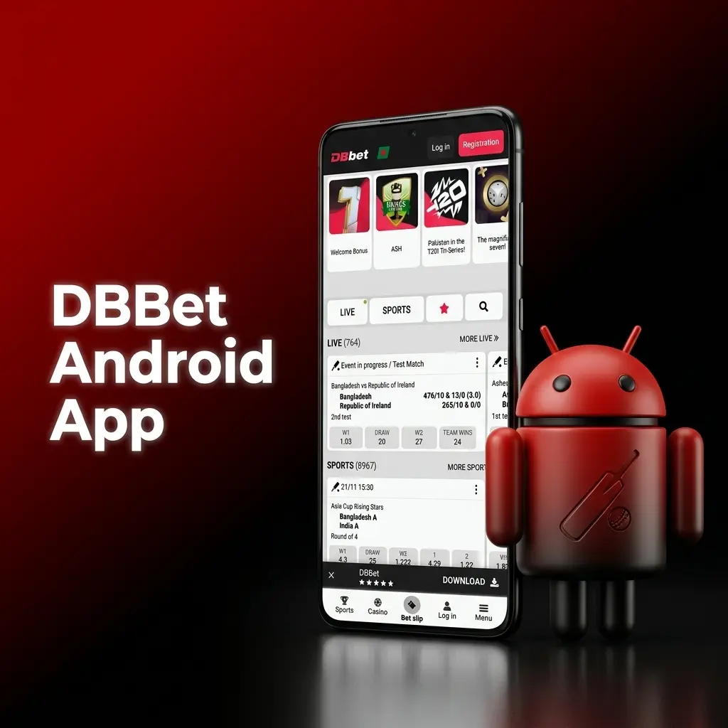 DBBet Android app interface showing mobile betting and casino games available for free download on Android devices