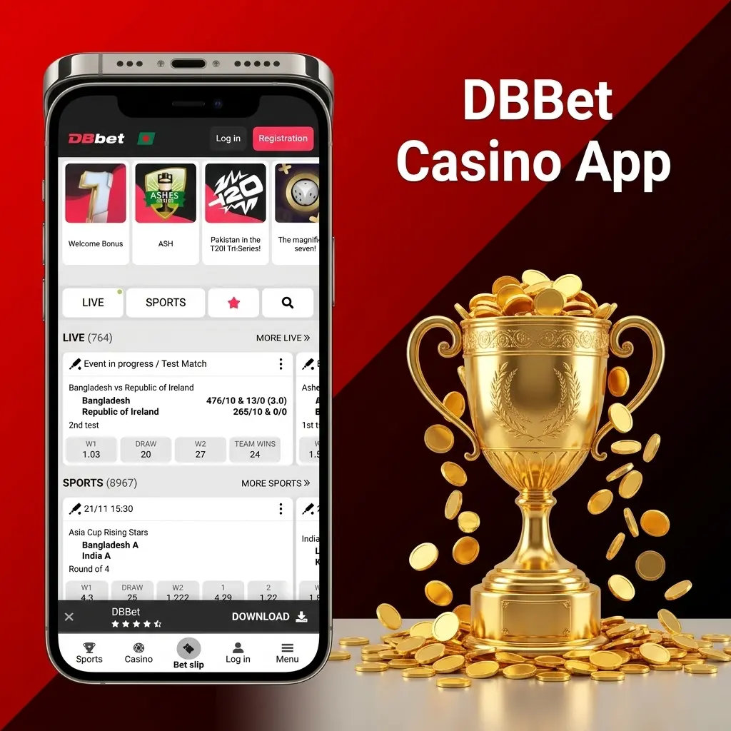 DBBet casino app featuring live dealer games, slots like Book of Dead, and top providers including Evolution Gaming and Pragmatic Play