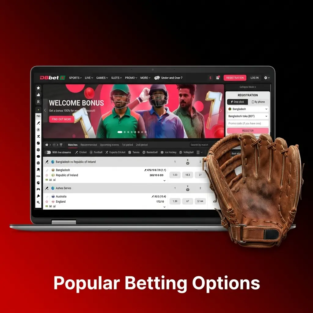 DBBet popular betting options including pre-match, live, accumulator, Asian handicap, and outright bets