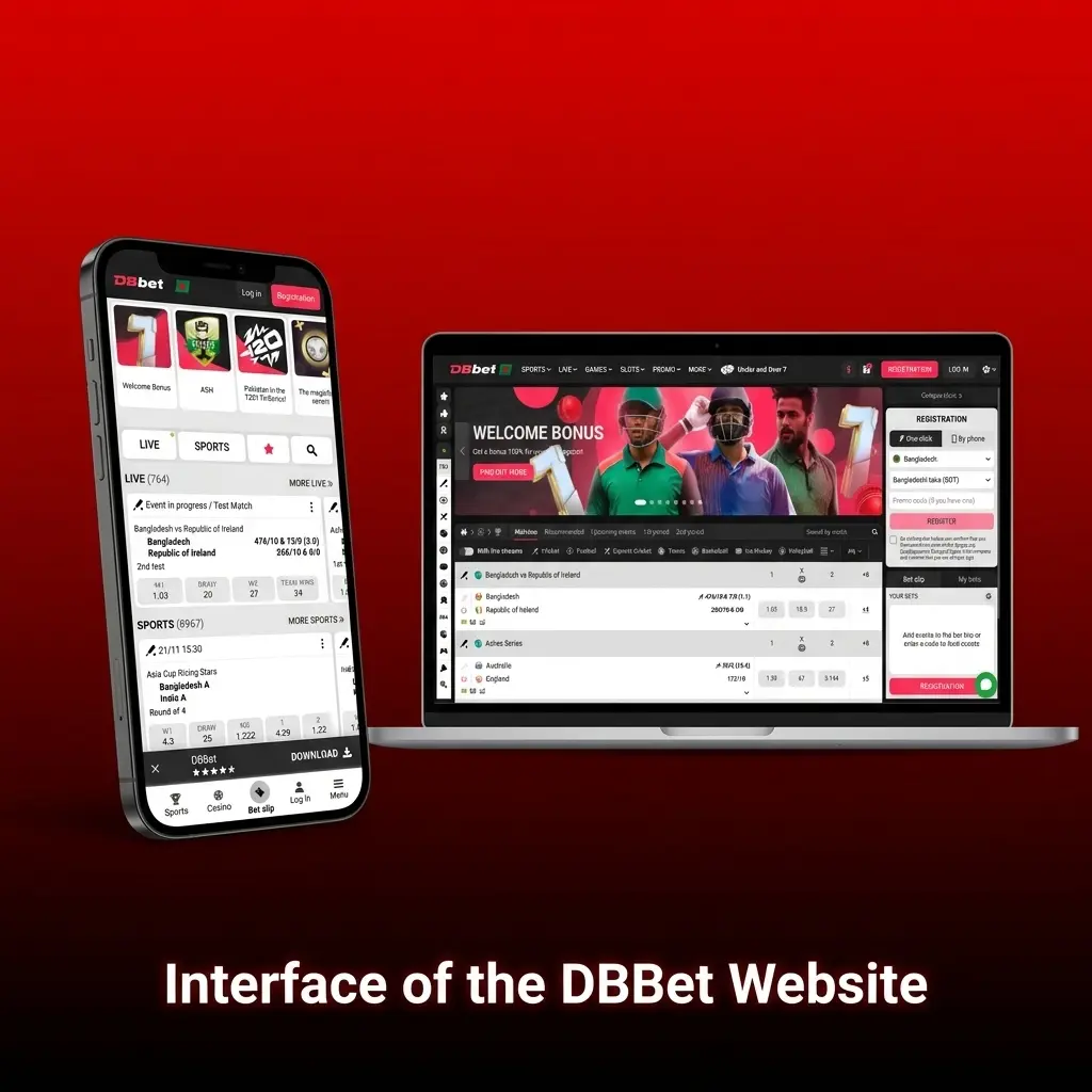 DBBet website interface showing top navigation bar with Sports, Casino, Live Casino, eSports and Promotions sections