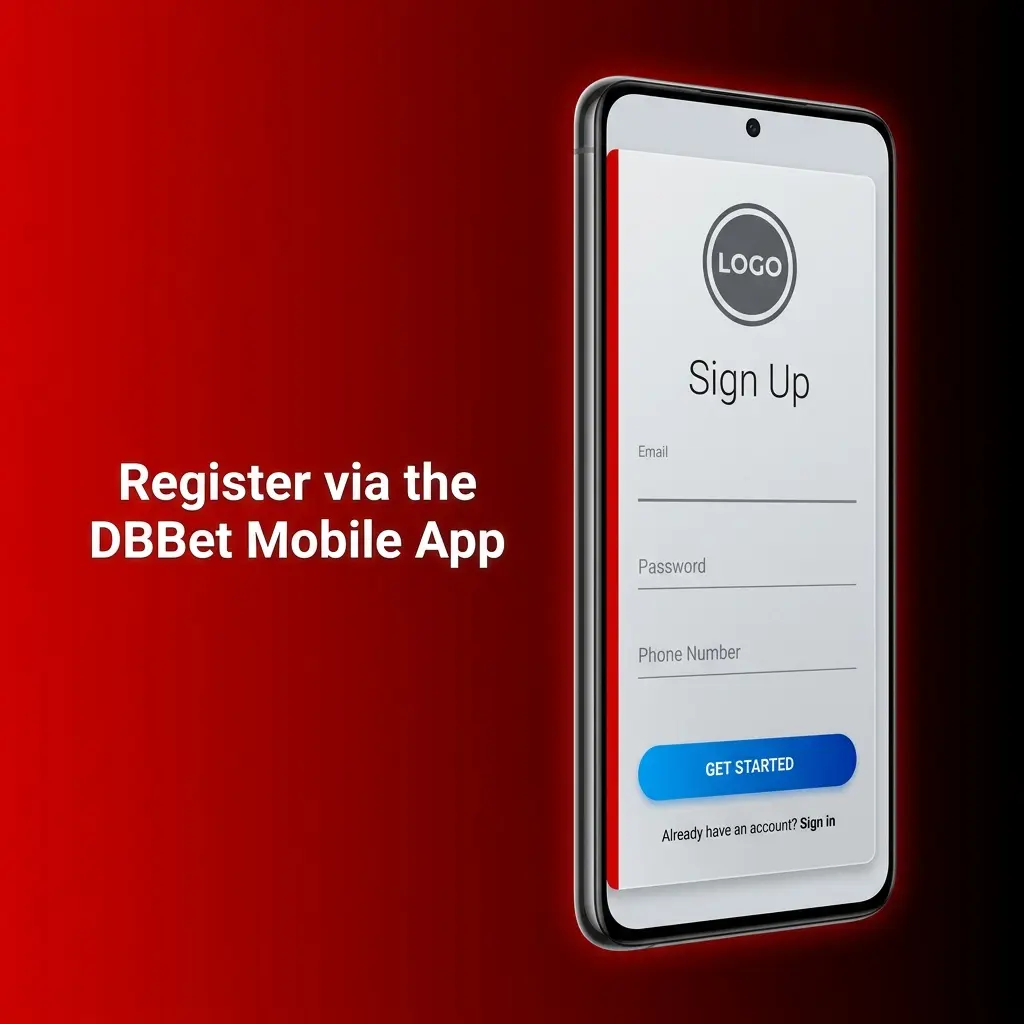 DBBet mobile app registration screen showing sign-up options for Android and iOS users on the go