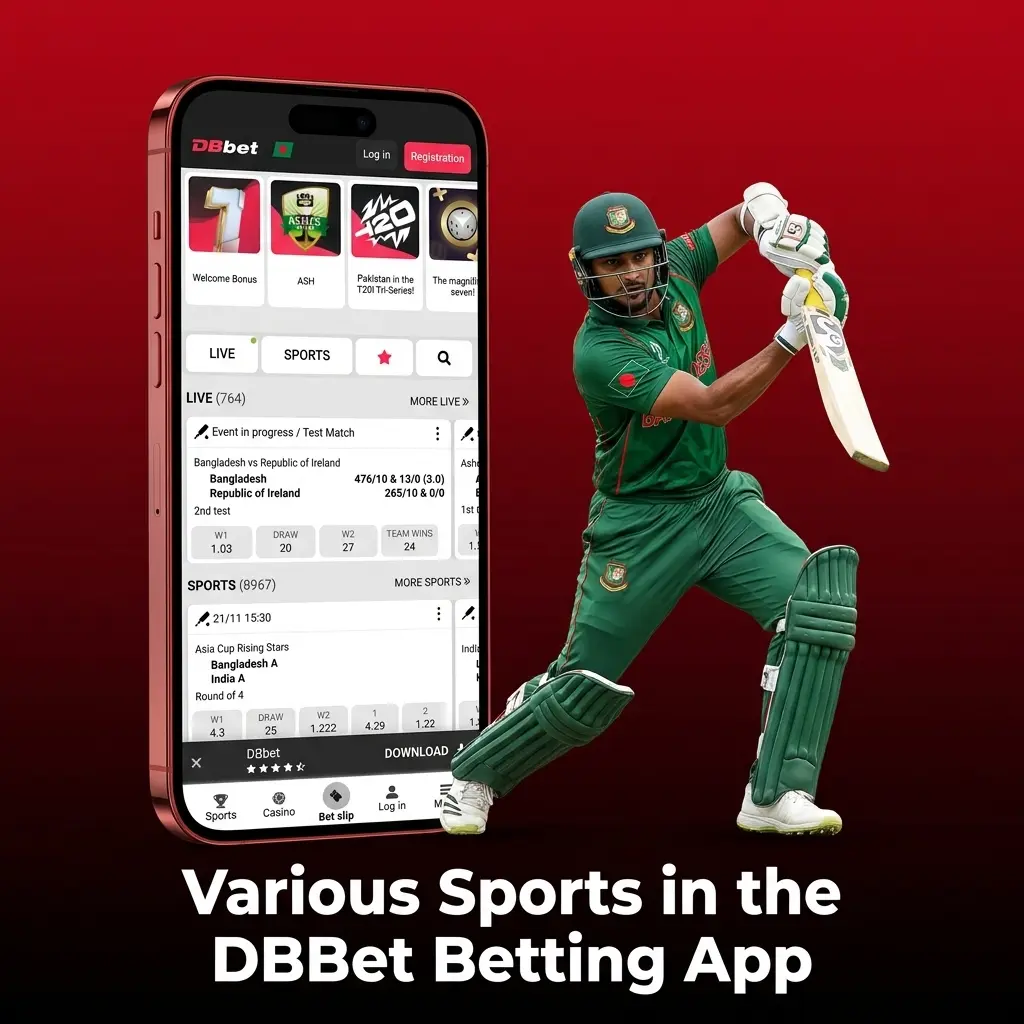 DBBet app sports betting options including football, cricket, tennis, eSports, and more for live and pre-match wagering
